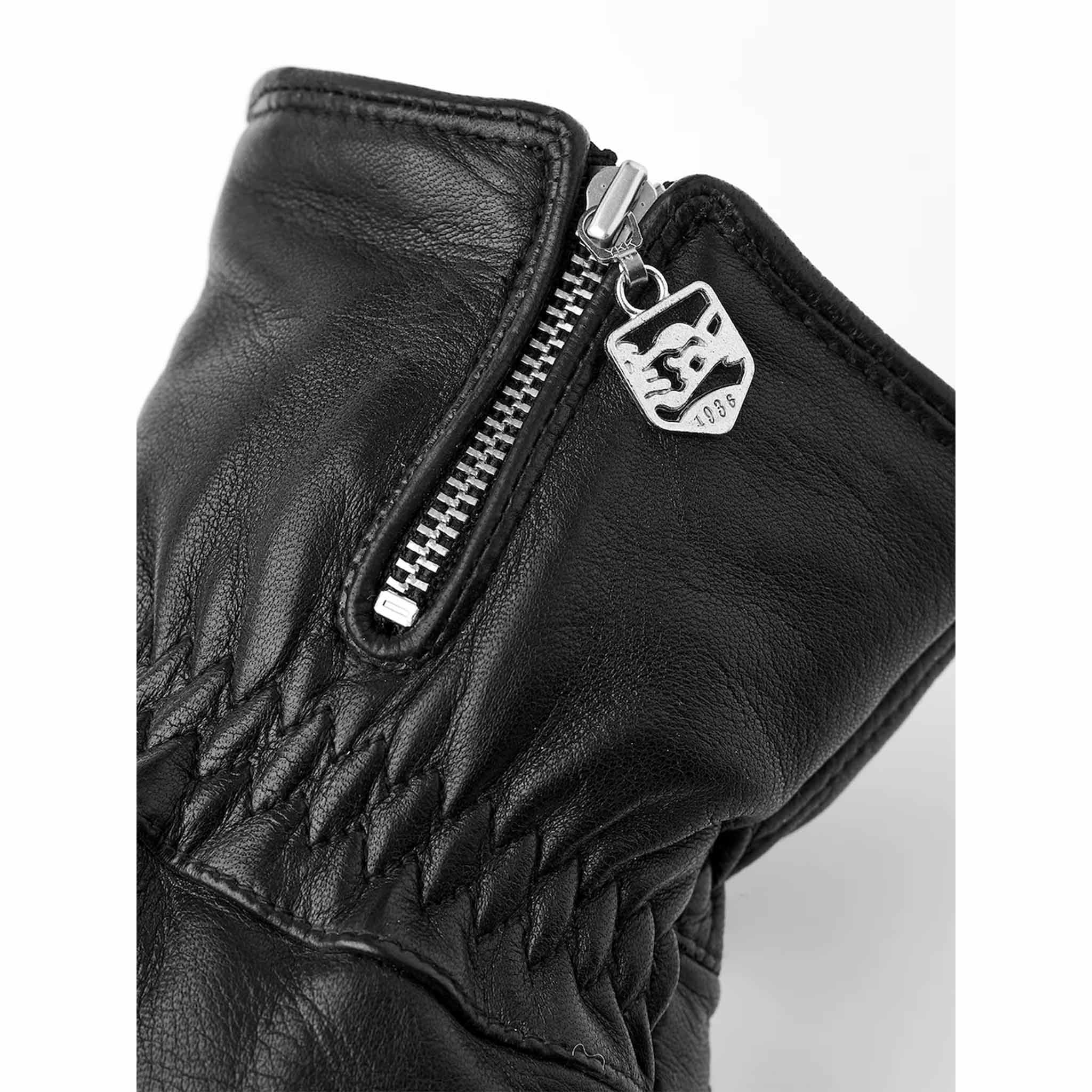 Leather Swiss Wool Classic Mitts in Black
