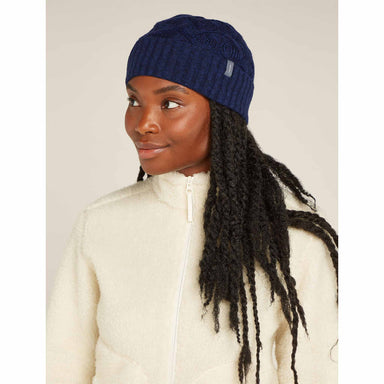 Merino Cable Knit Beanie in Navy - London Ski Co.