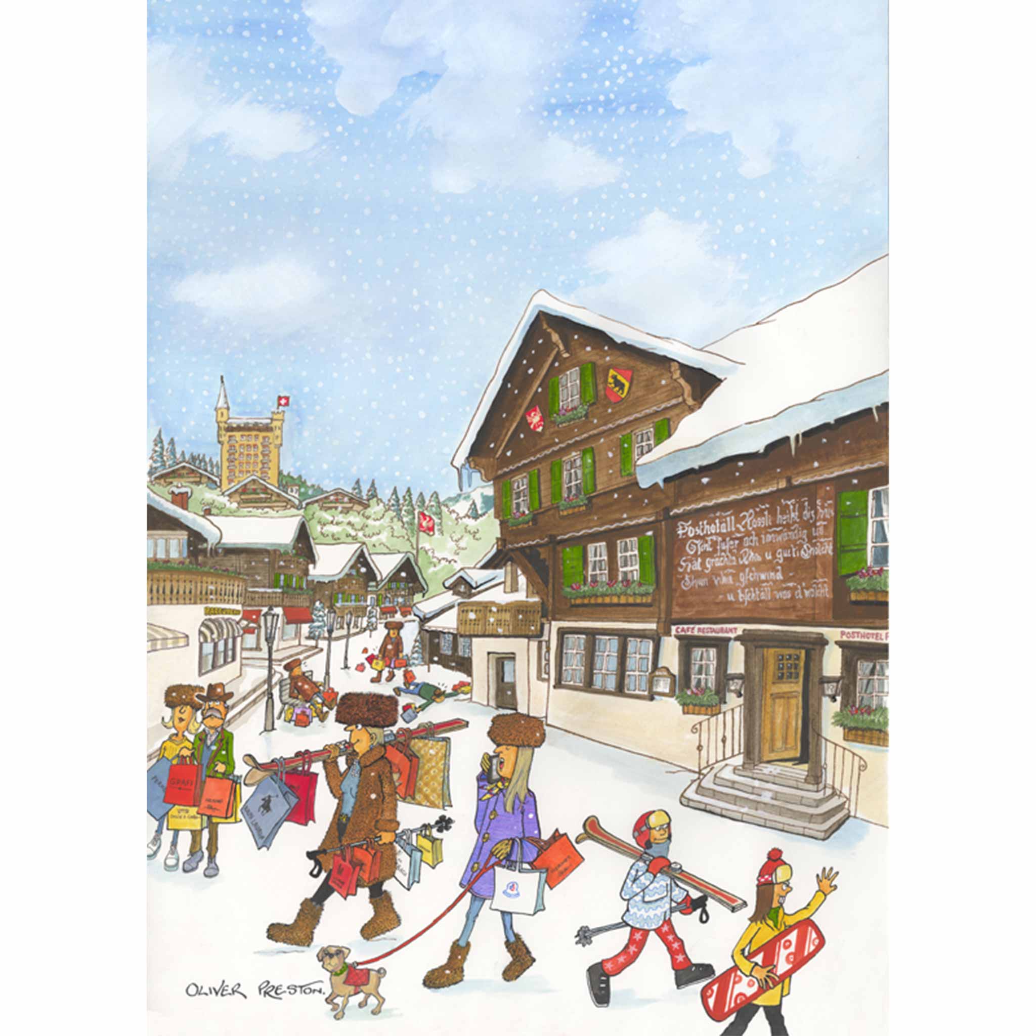 "She's Trying Out Her New Skis" Print in Black Frame