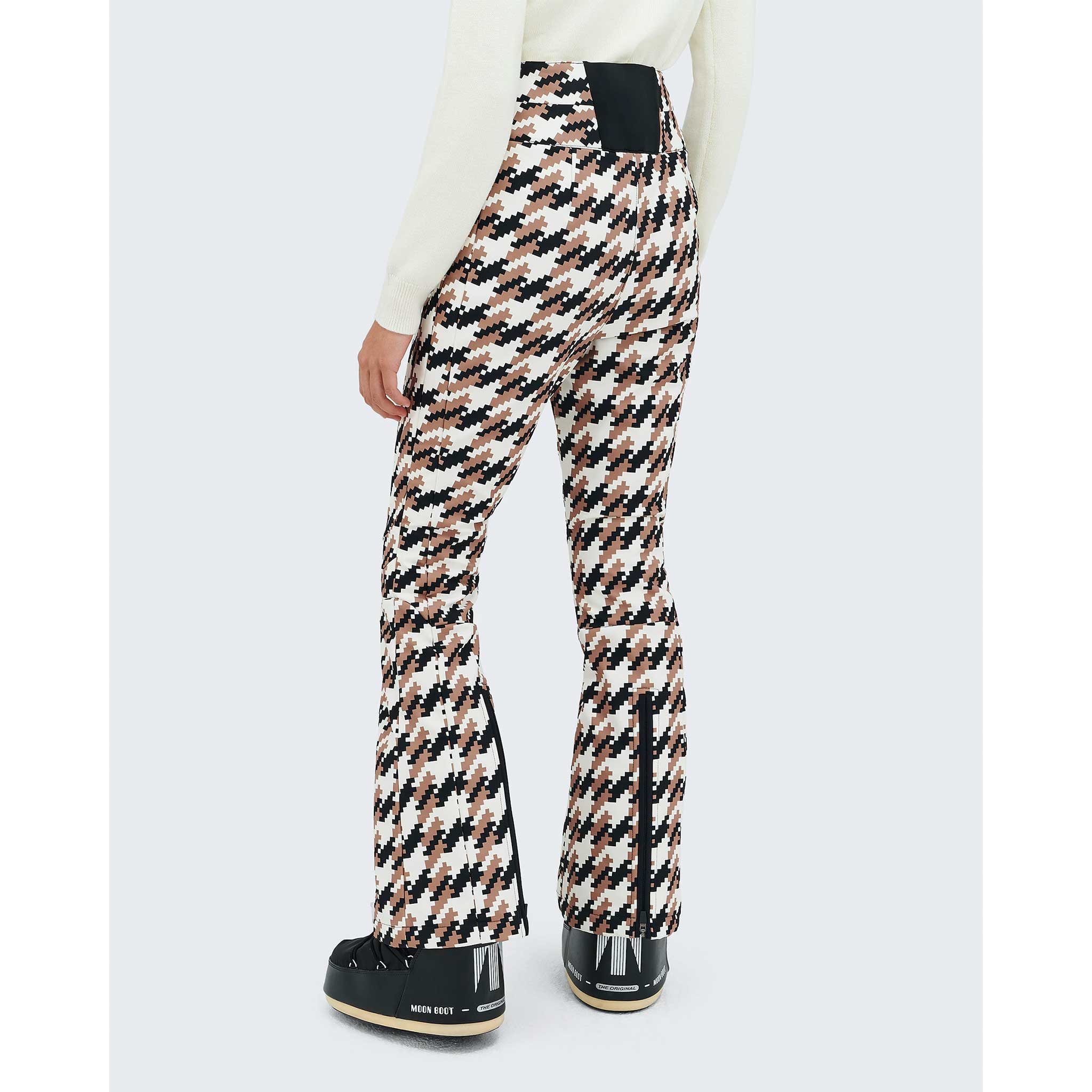 Aurora High Waist Flare Pant in Houndstooth Camel
