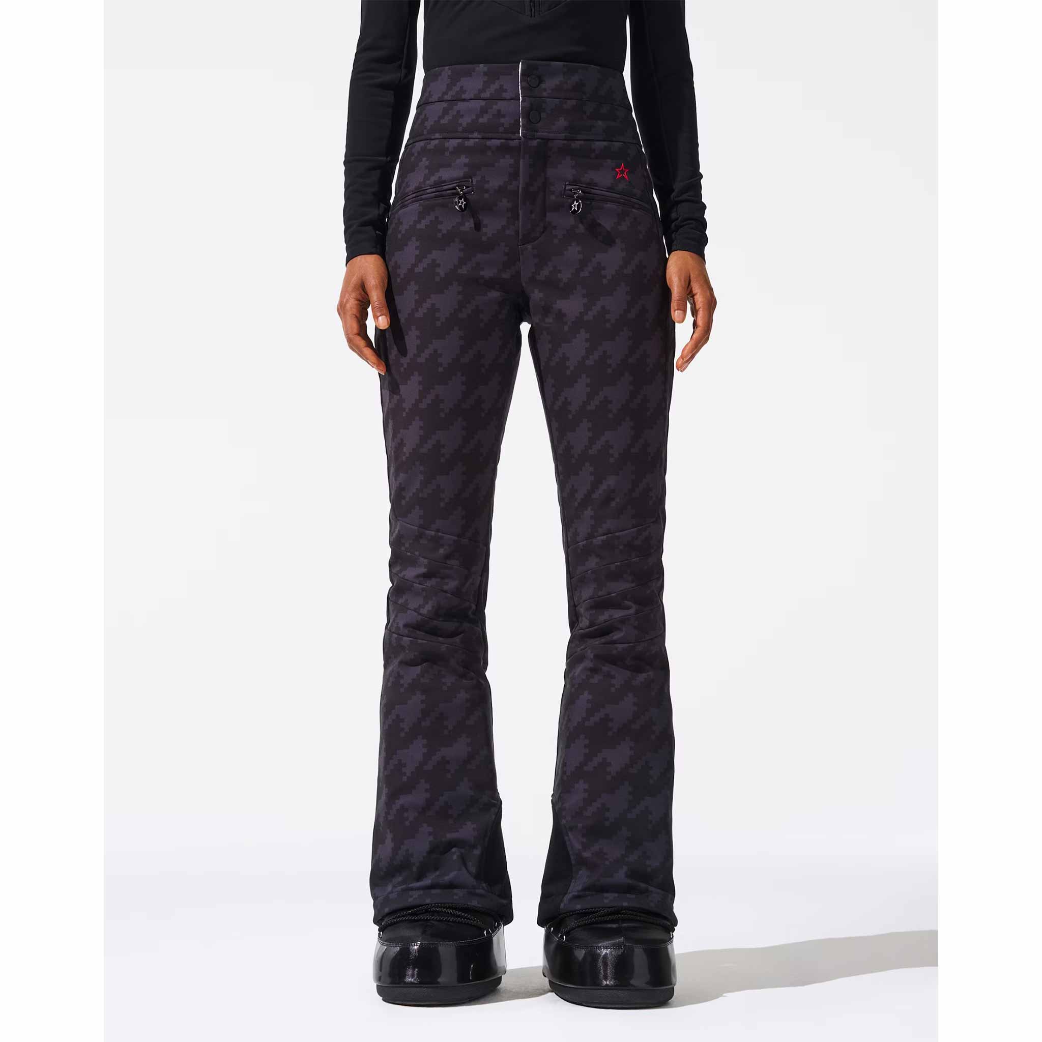 Aurora High Waist Flare Pant in Black Houndstooth - London Ski Co.