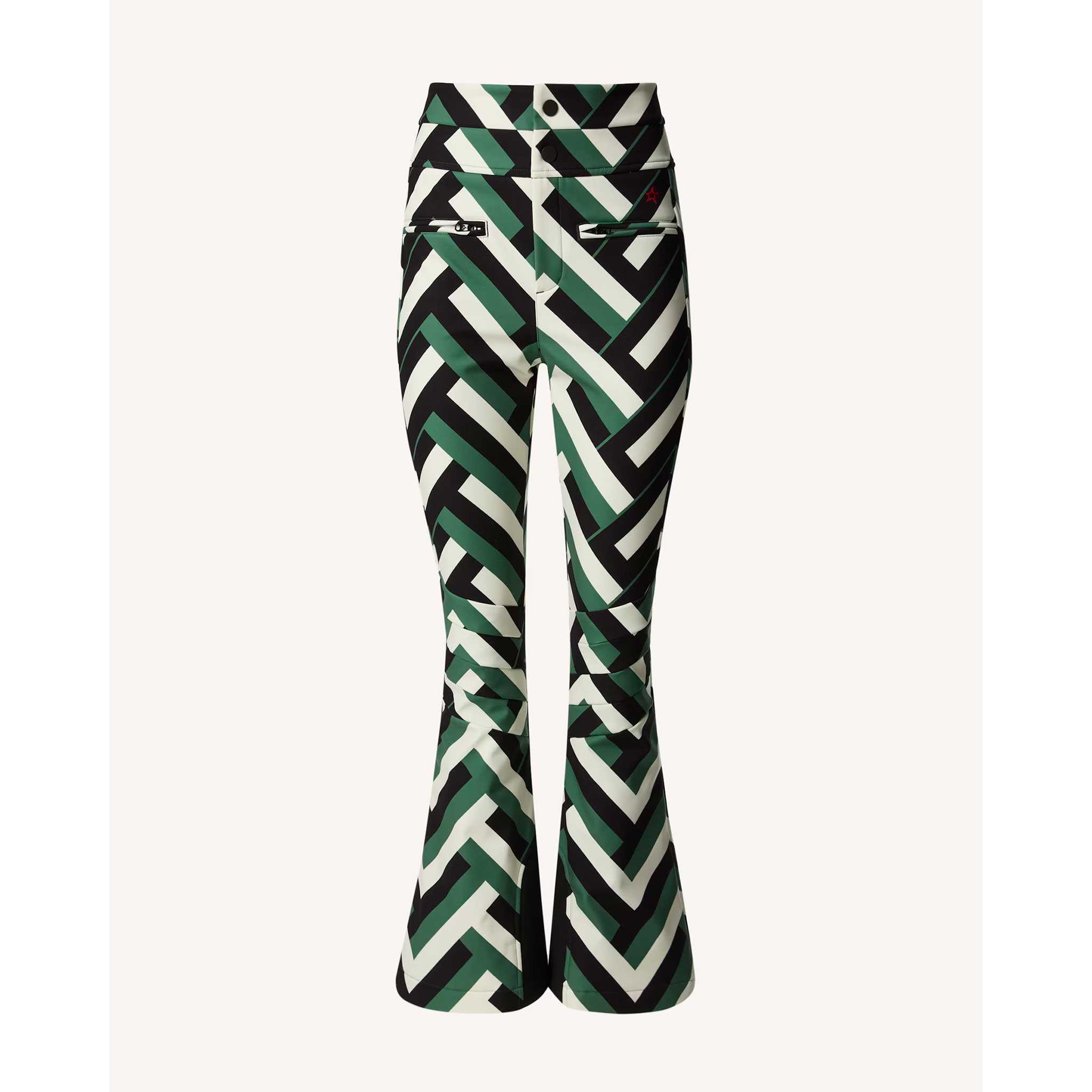 Aurora High Waist Flare Pant in Green Waffle Print