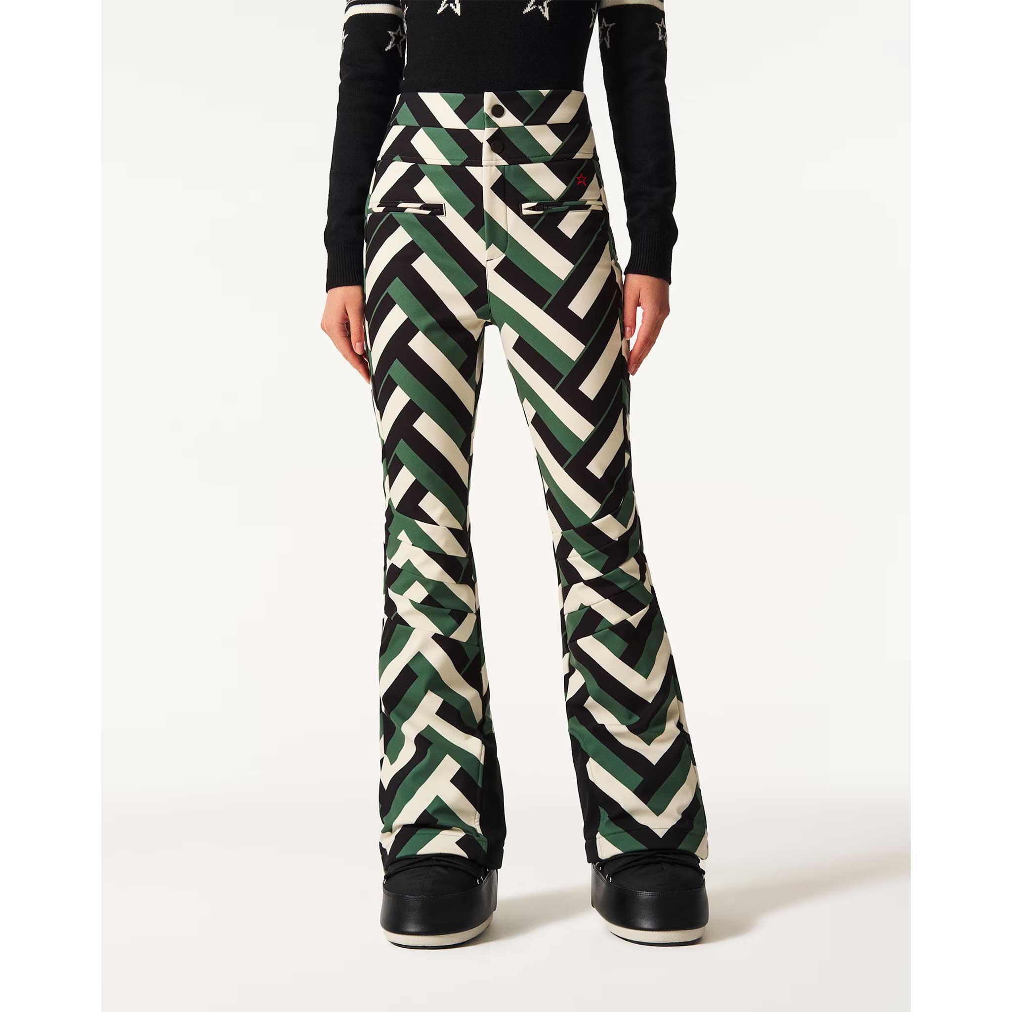 Aurora High Waist Flare Pant in Green Waffle Print