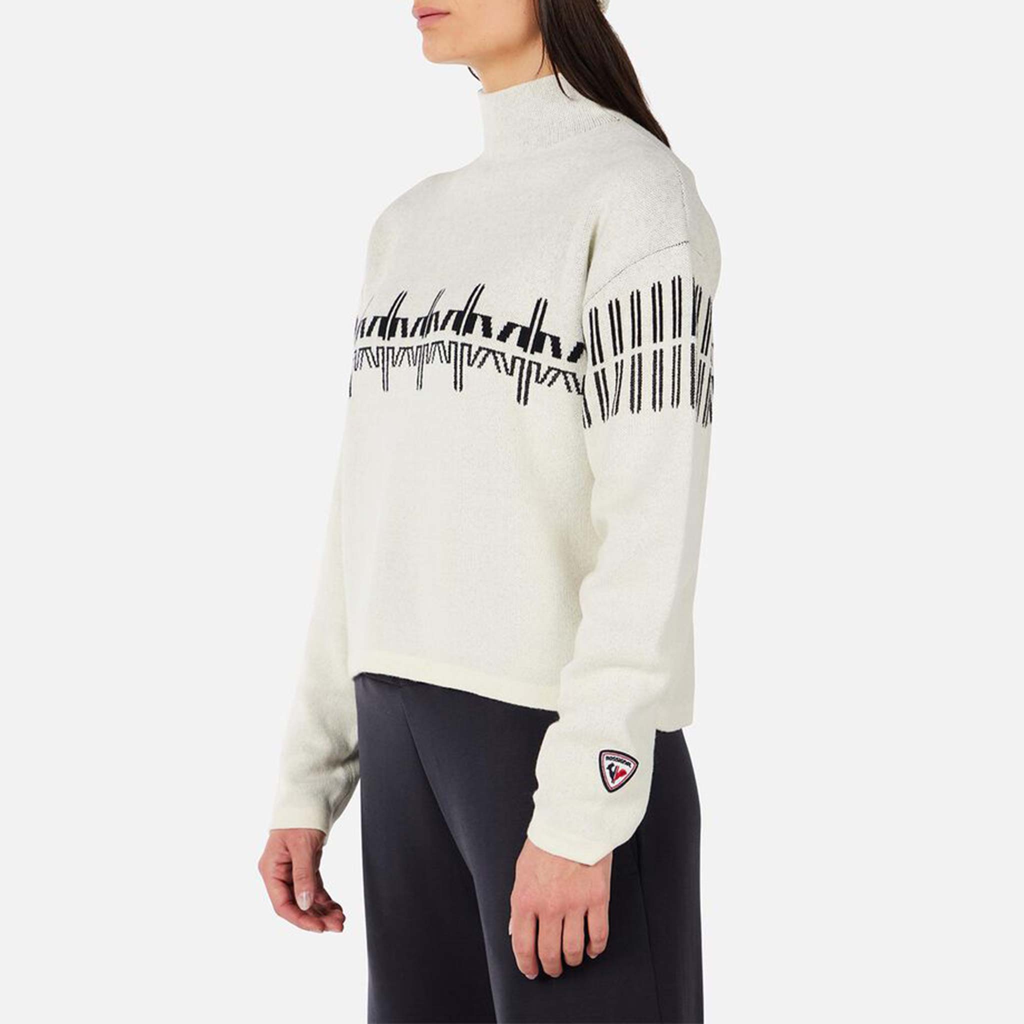 Patterned Turtle Neck Sweater in Nature White