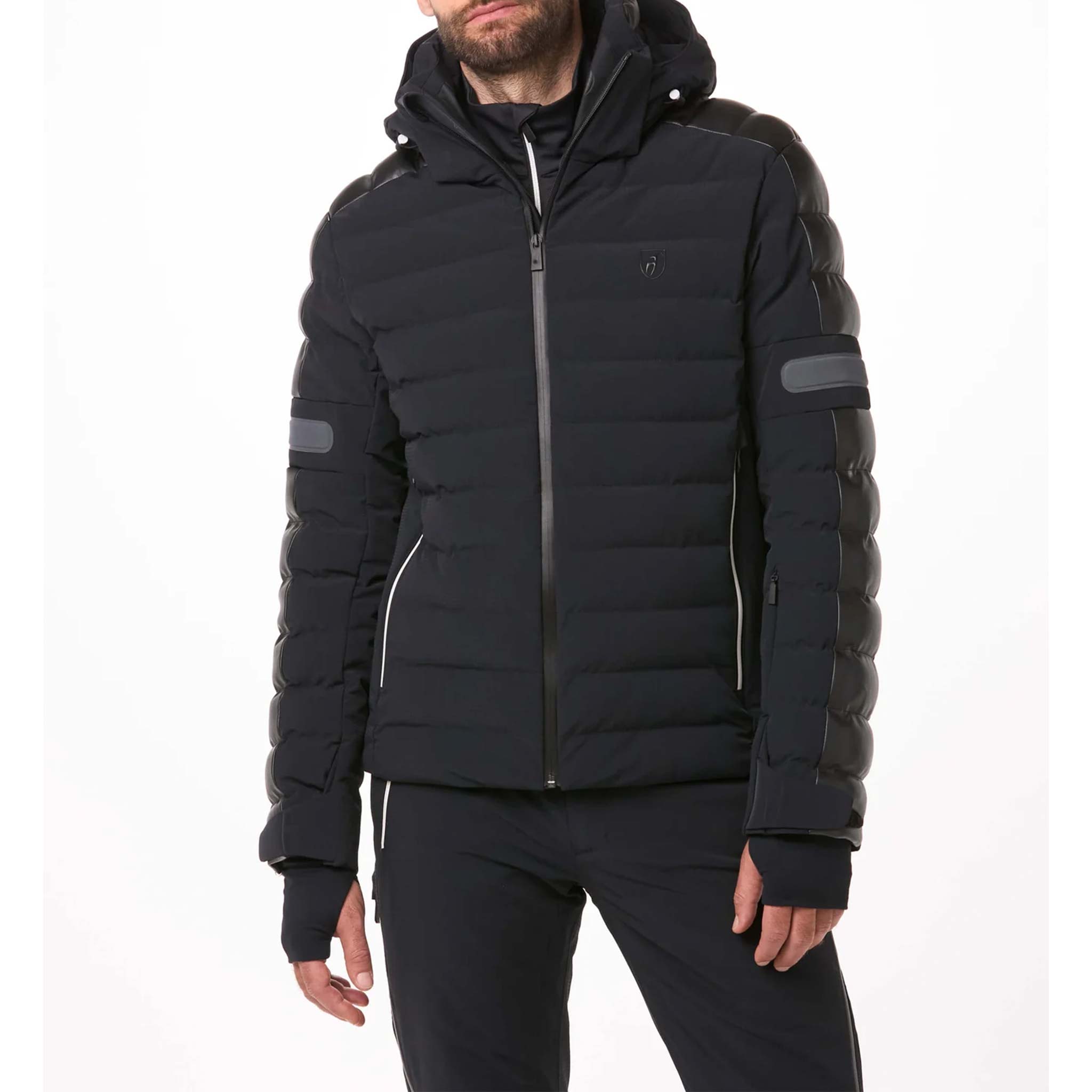 Gideon Faux Leather Ski Jacket in Black