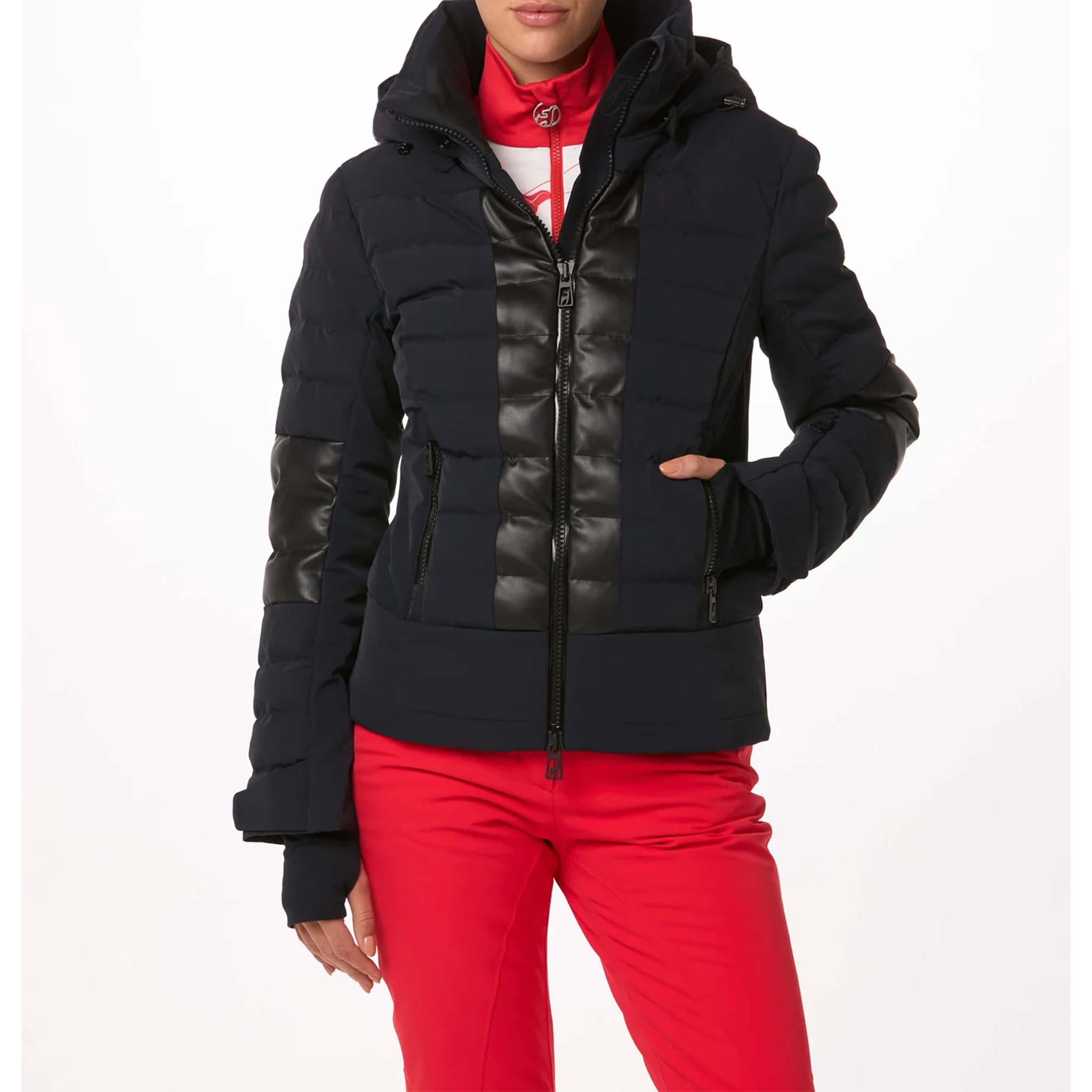 Lisbeth Faux Leather Ski Jacket in Black