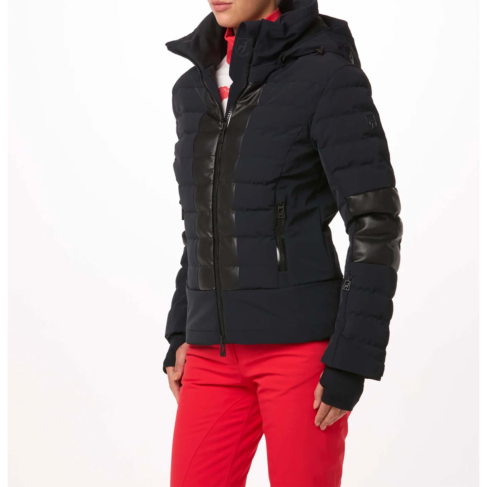 Lisbeth Faux Leather Ski Jacket in Black