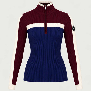 Alp n Rock women's Ali Rib Sweater in Deep Blue/Deep Red, front product view.
