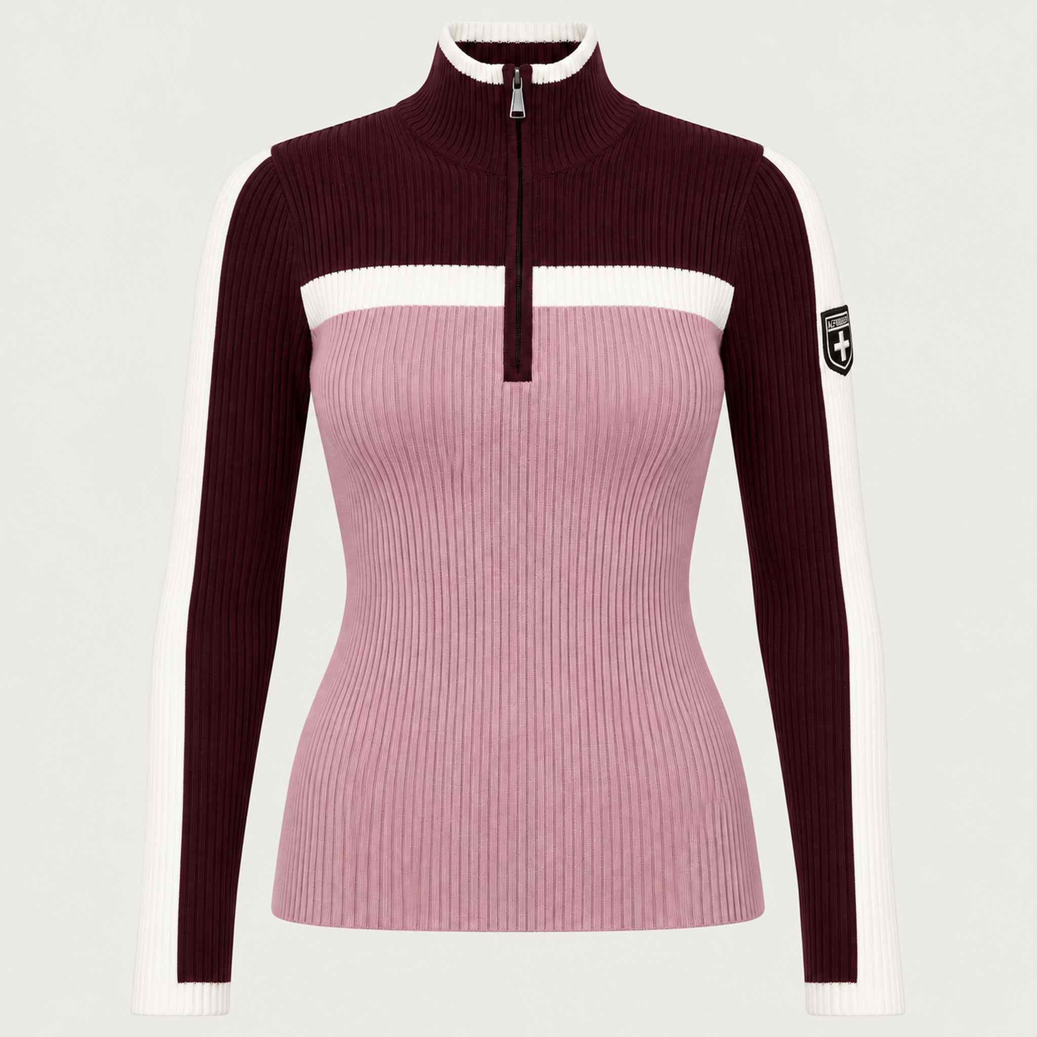 Alp n Rock women's Ali Rib Sweater in Smokey Rose/Cabernet, front product view.