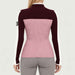 Model wearing Alp n Rock women's Ali Rib Sweater in Smokey Rose/Cabernet, back view.