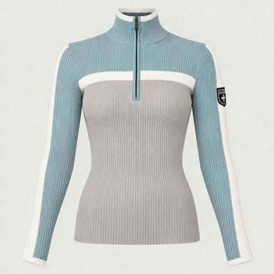Alp n Rock women's Ali Rib Sweater in Stone/Silver Blue, front product view.