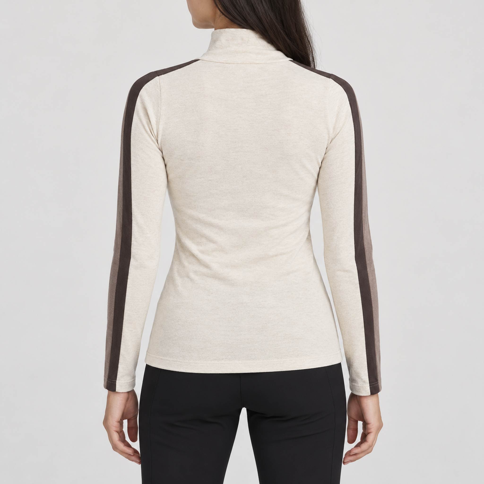 Alp n Rock women's Apres All Day Mockneck in fossil, back view on model.