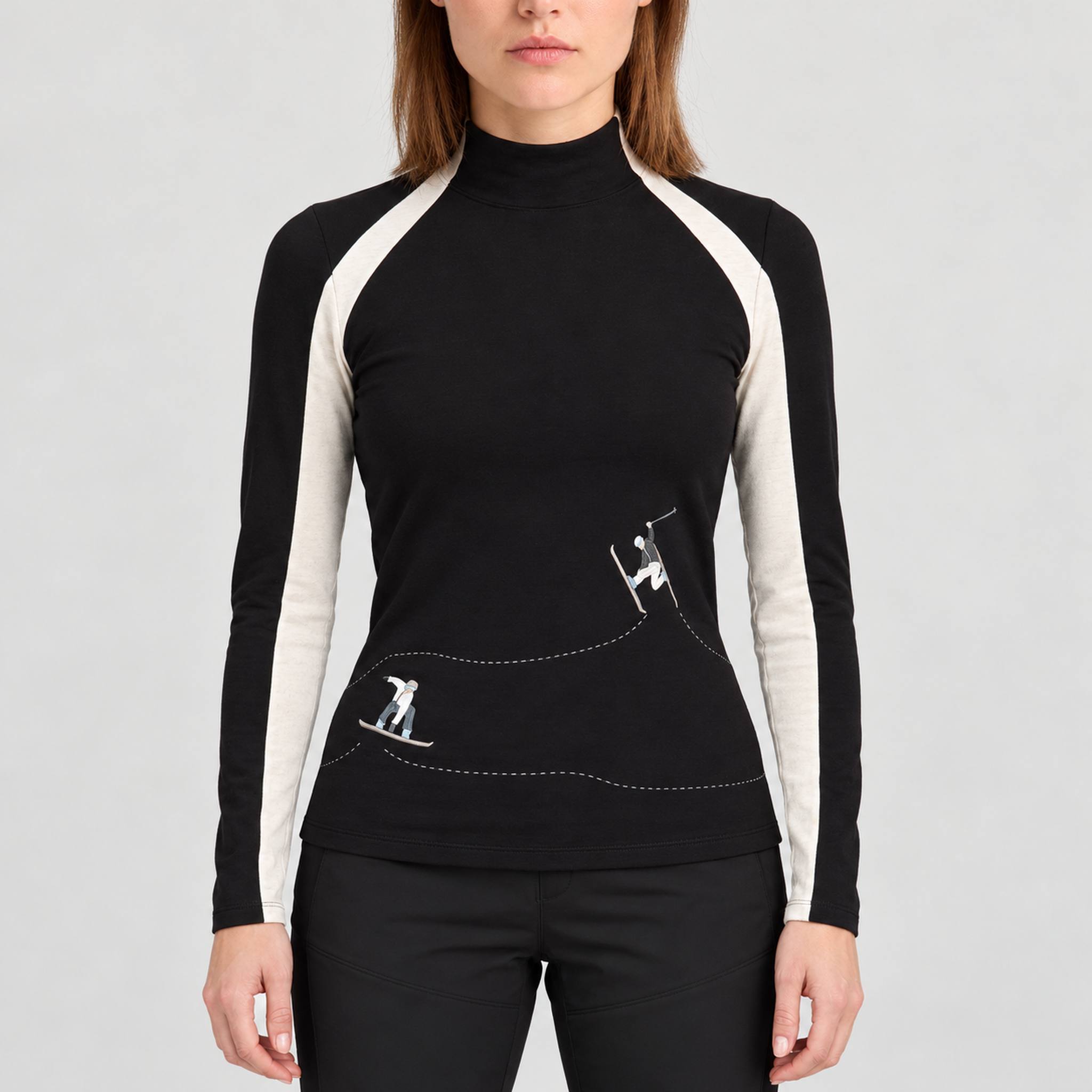 Alp n Rock women's Ashna Mockneck in black, front view on model.