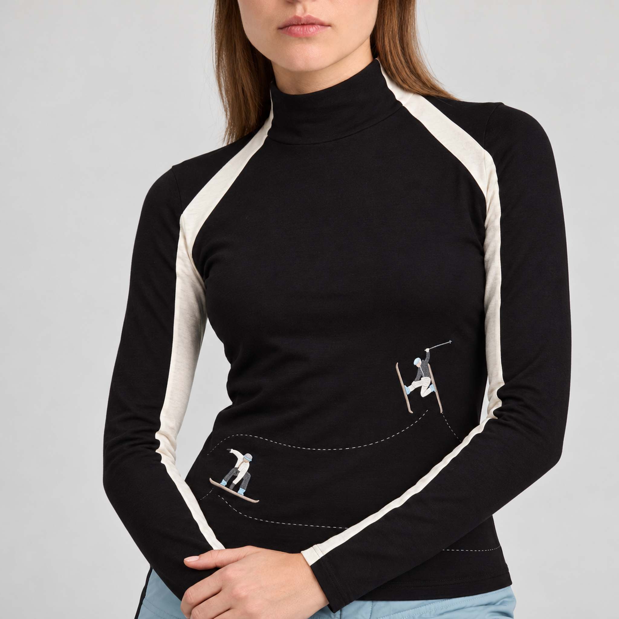 Alp n Rock women's Ashna Mockneck in black, close-up showing fabric and design.
