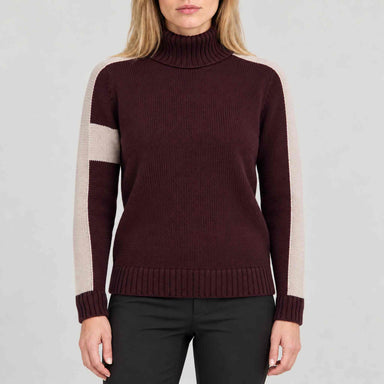 Alp n Rock women's Killian Sweater in cabernet, front view on model.