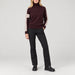 Alp n Rock women's Killian Sweater in cabernet, full outfit with black softshell ski pants.