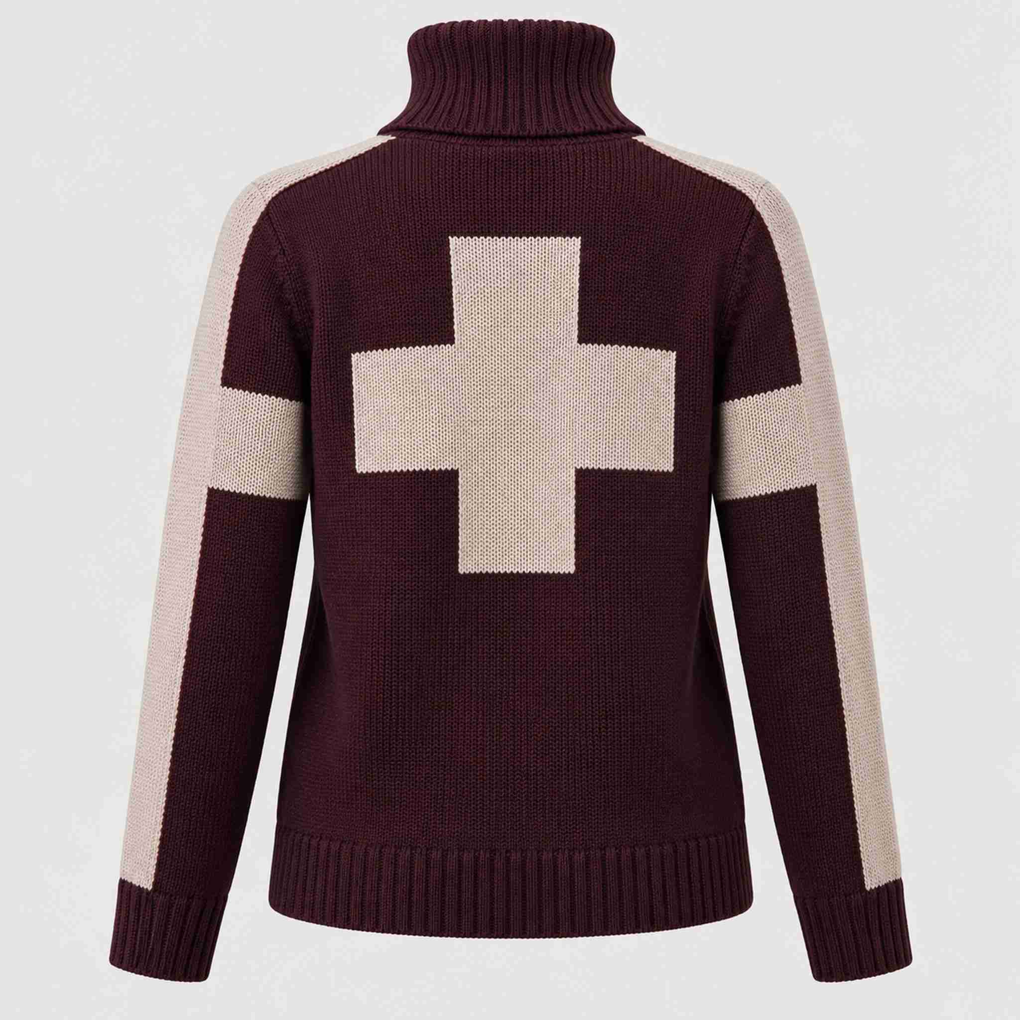 Alp n Rock women's Killian Sweater in cabernet, back view.