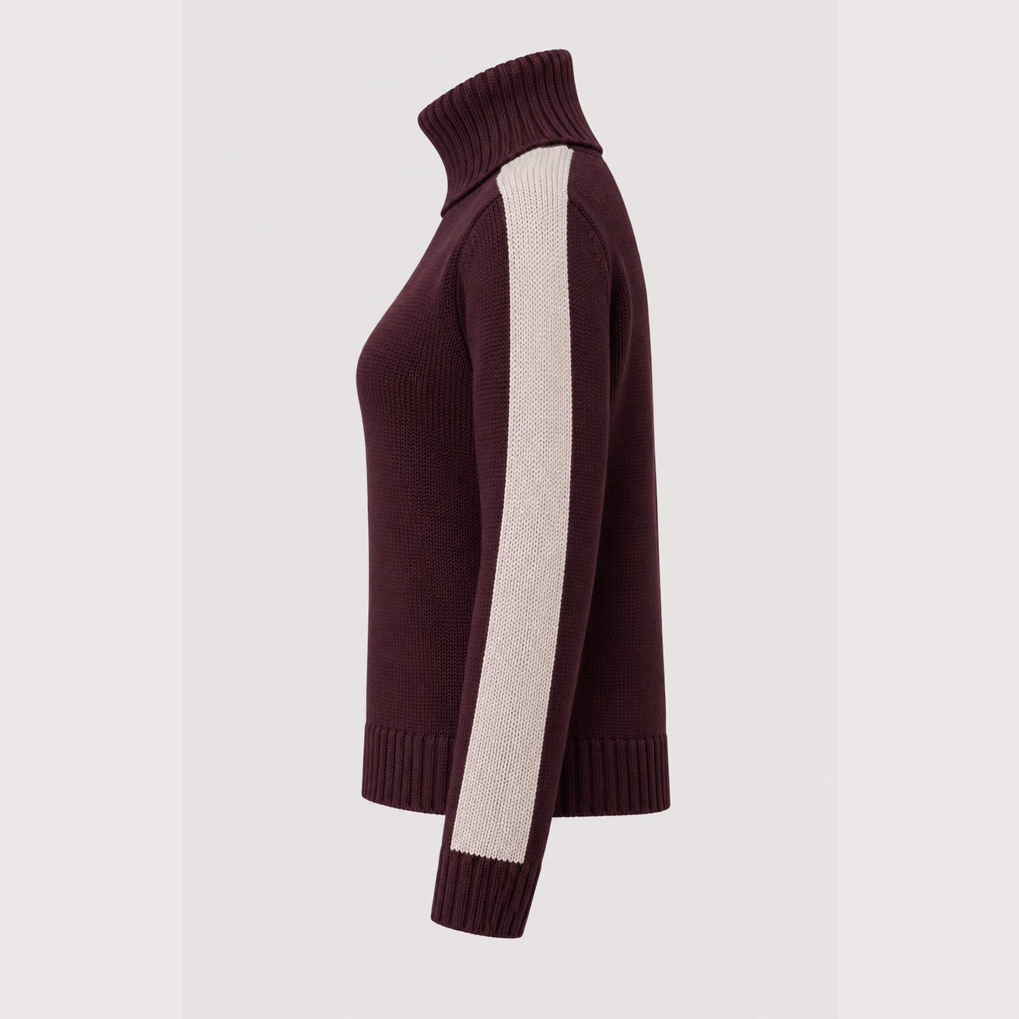Alp n Rock women's Killian Sweater in cabernet, side view.