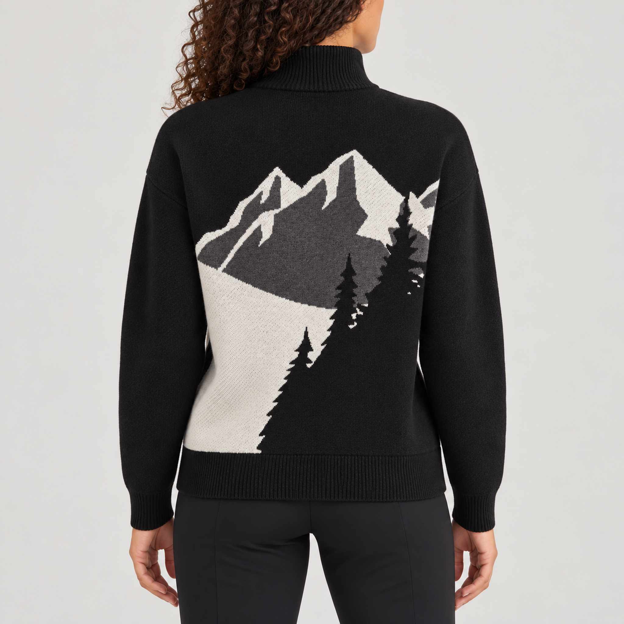Alp n Rock women's Portia Ski Sweater in black, back view on model.