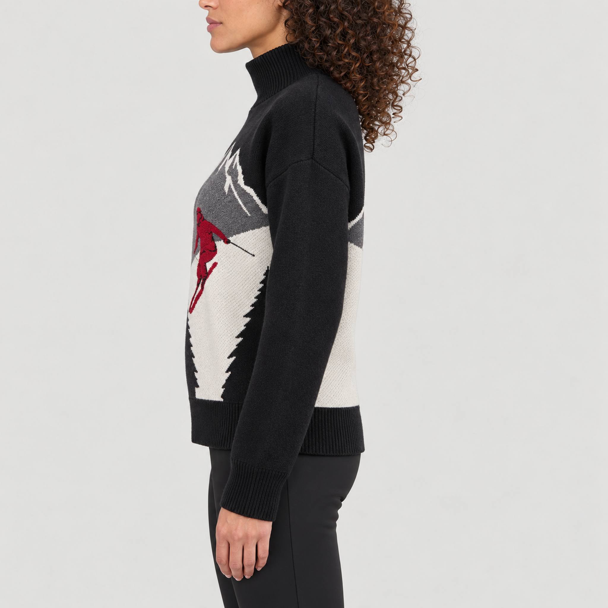 Alp n Rock women's Portia Ski Sweater in black, side view on model.