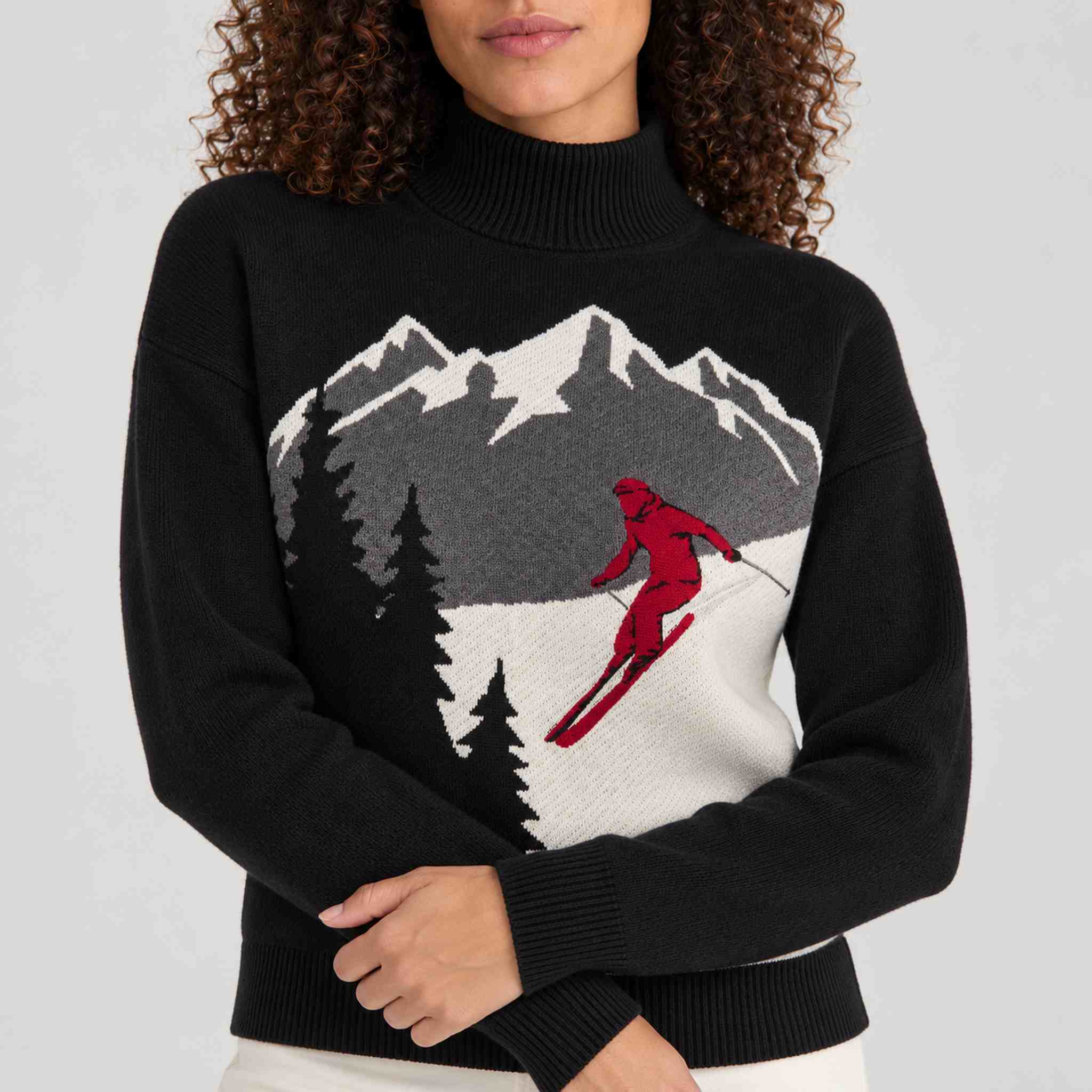 Alp n Rock women's Portia Ski Sweater in black, close-up showing fabric and design.