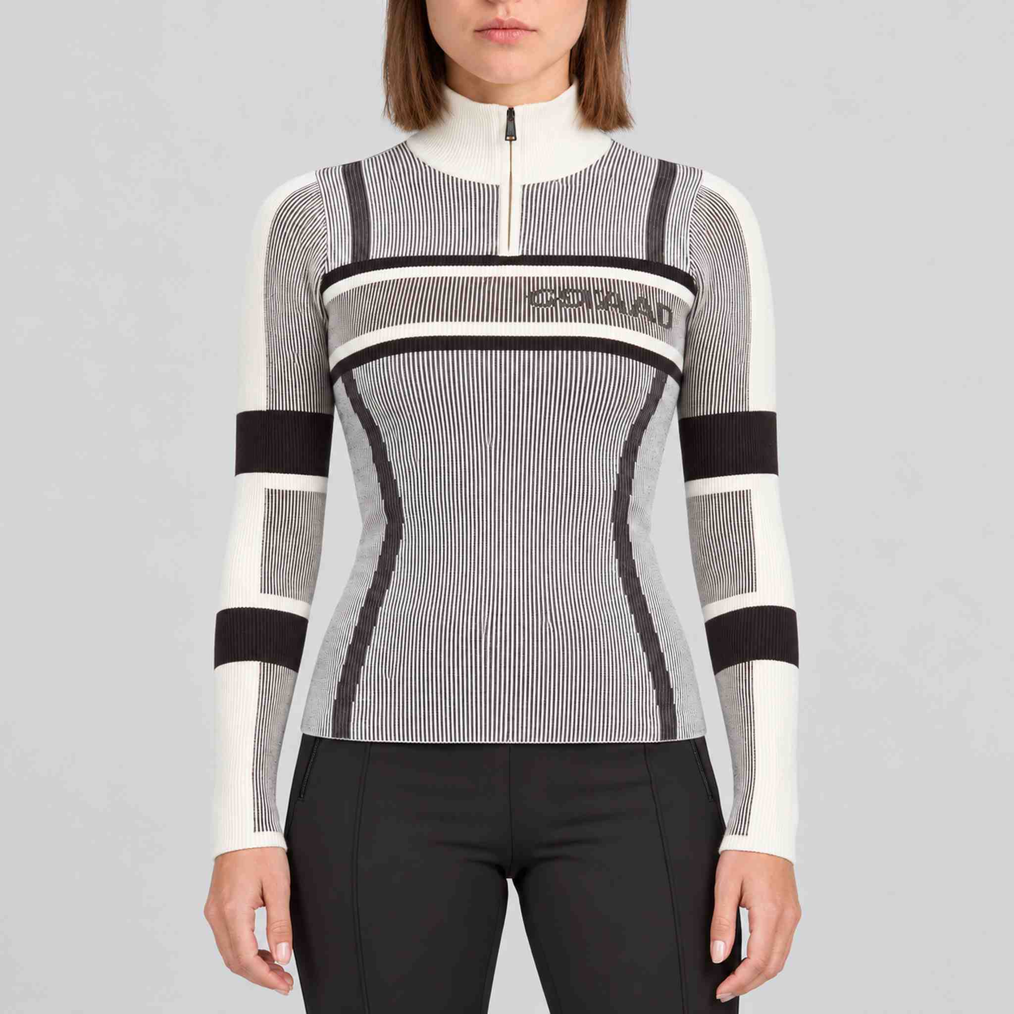 Alp n Rock women's Sylvia Zip Sweater in ivory, front view on model.
