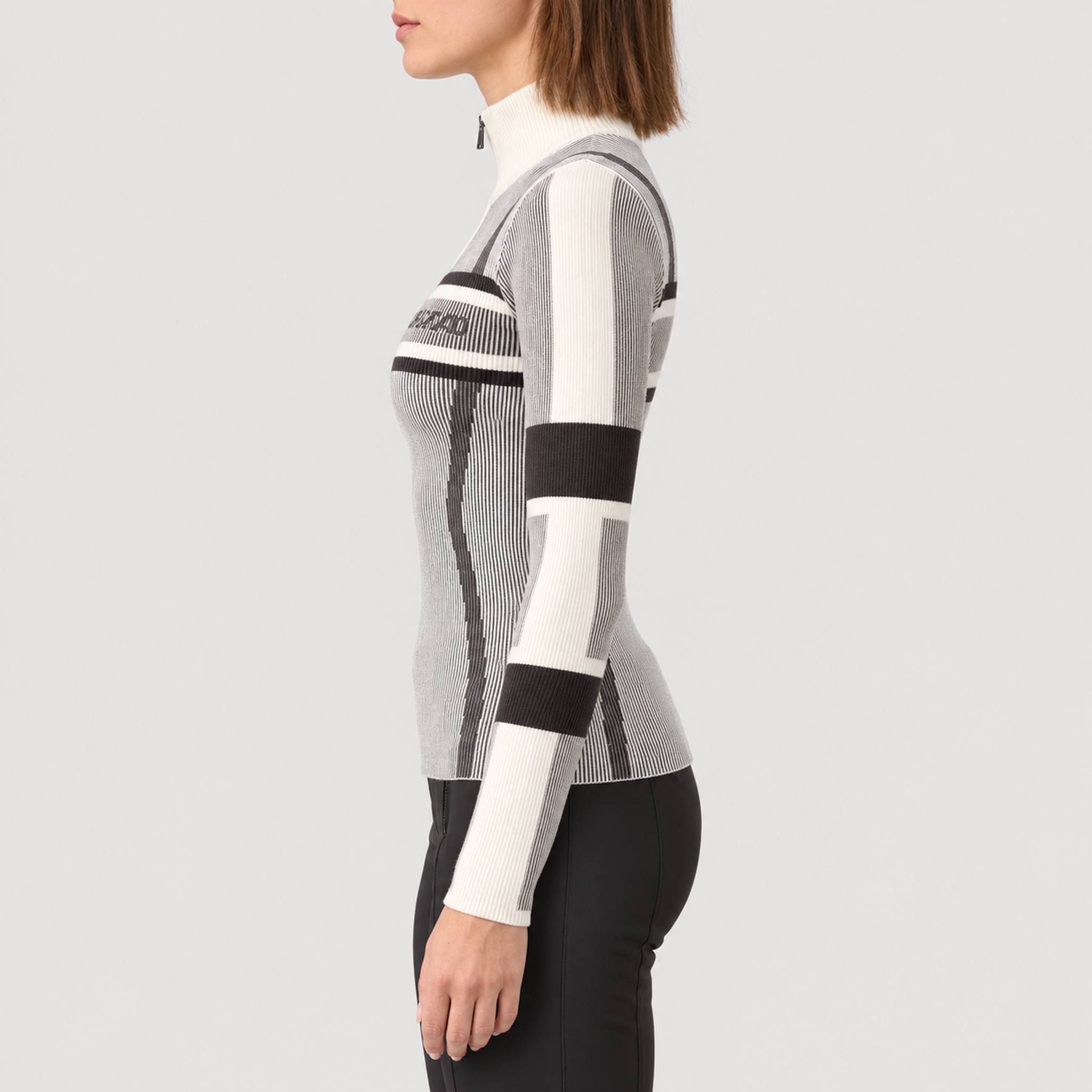 Alp n Rock women's Sylvia Zip Sweater in ivory, side view on model.