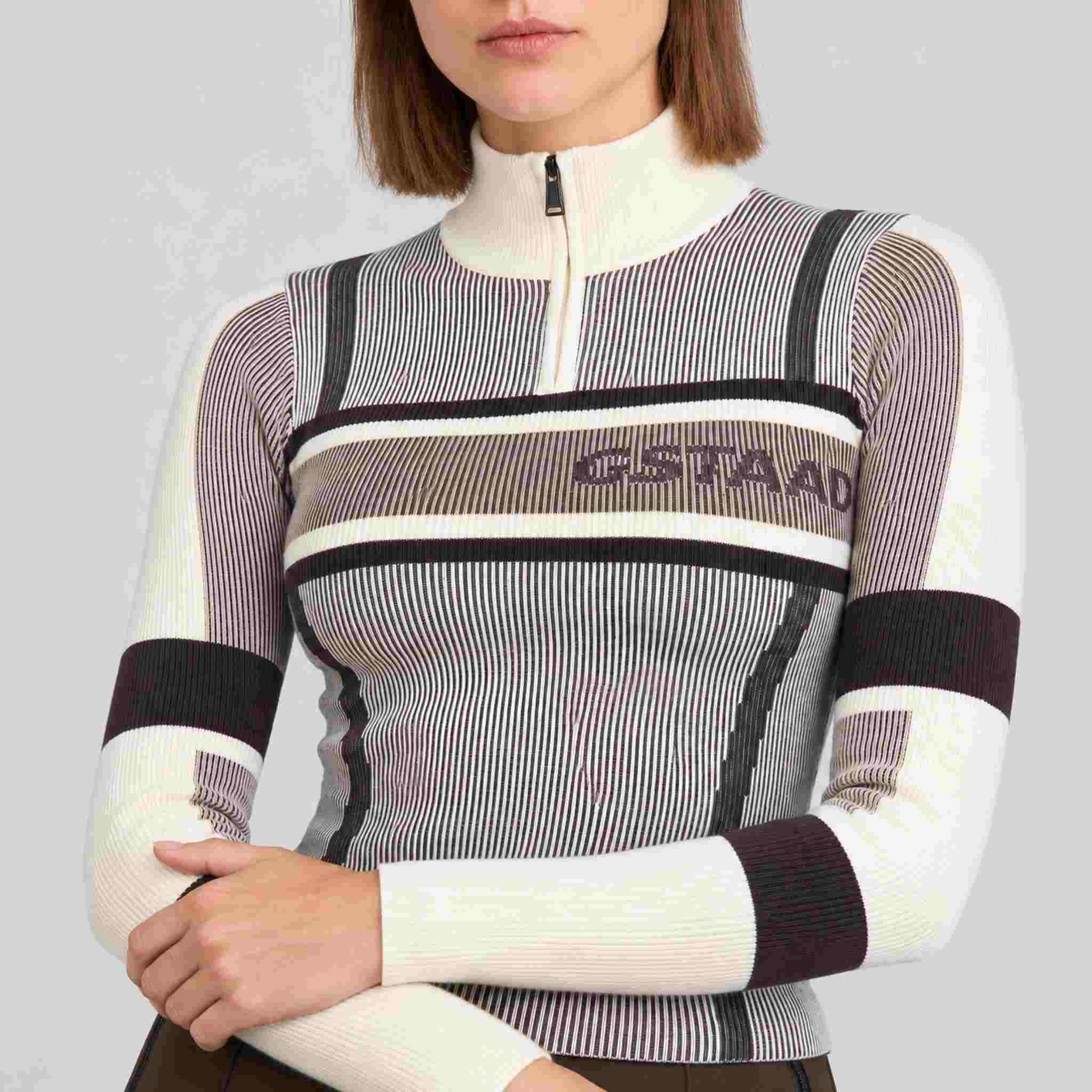 Alp n Rock women's Sylvia Zip Sweater in ivory, close-up showing fabric and design.