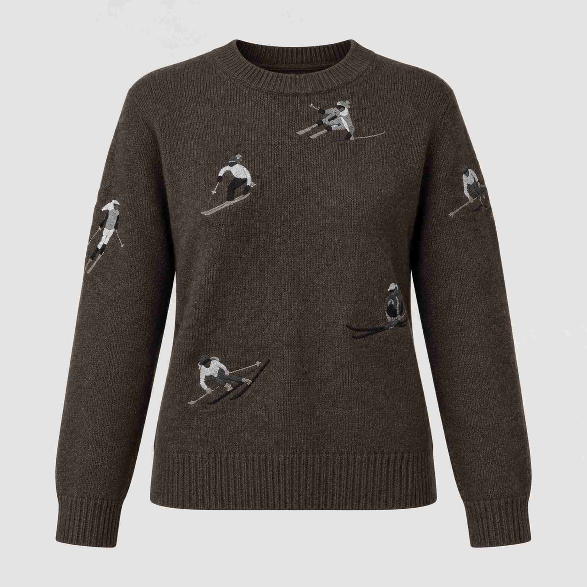 Alp n Rock women's Talia Embroidered Skier Sweater in coffee, front view.