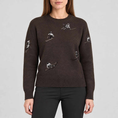 Alp n Rock women's Talia Embroidered Skier Sweater in coffee, front view on model.