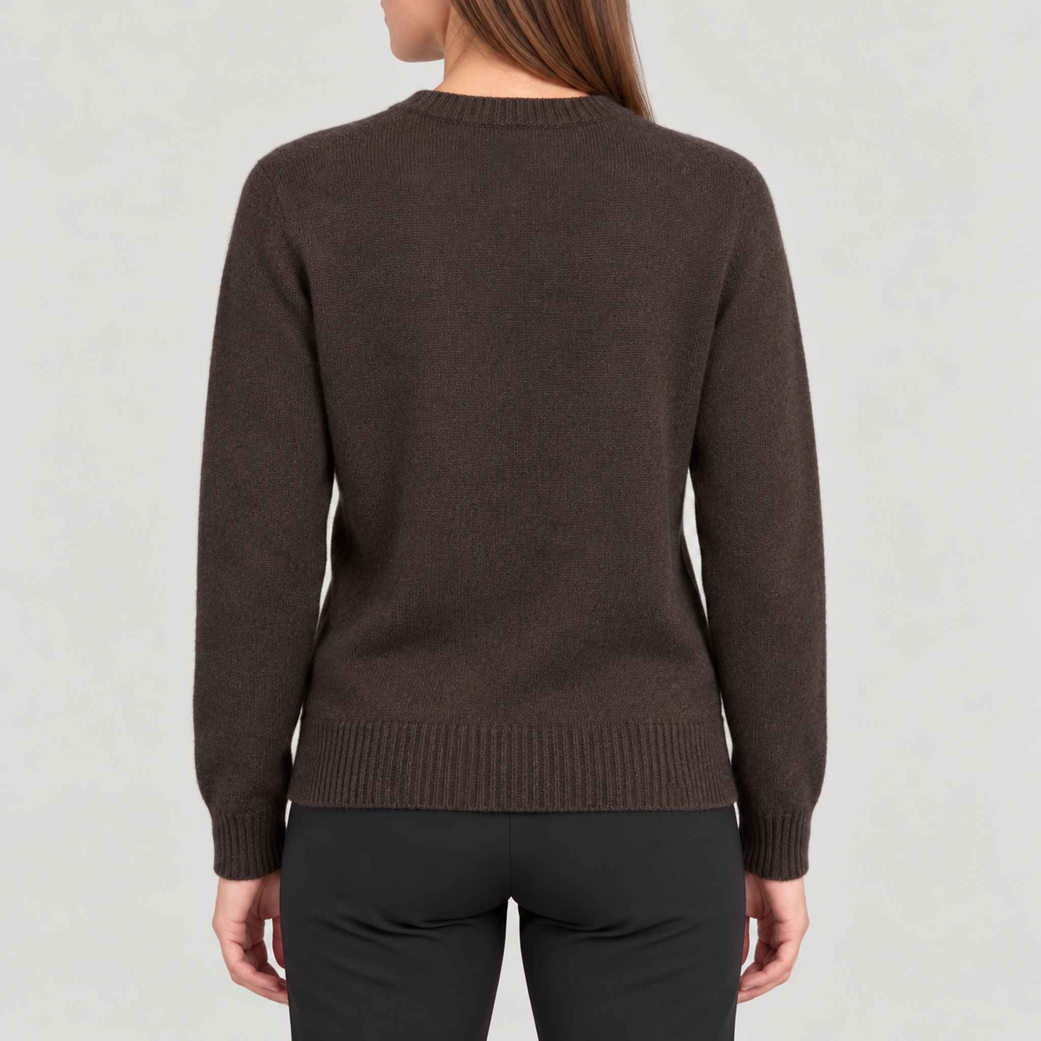 Alp n Rock women's Talia Embroidered Skier Sweater in coffee, back view on model.