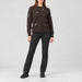 Alp n Rock women's Talia Embroidered Skier Sweater in coffee, full outfit with black softshell ski pants.