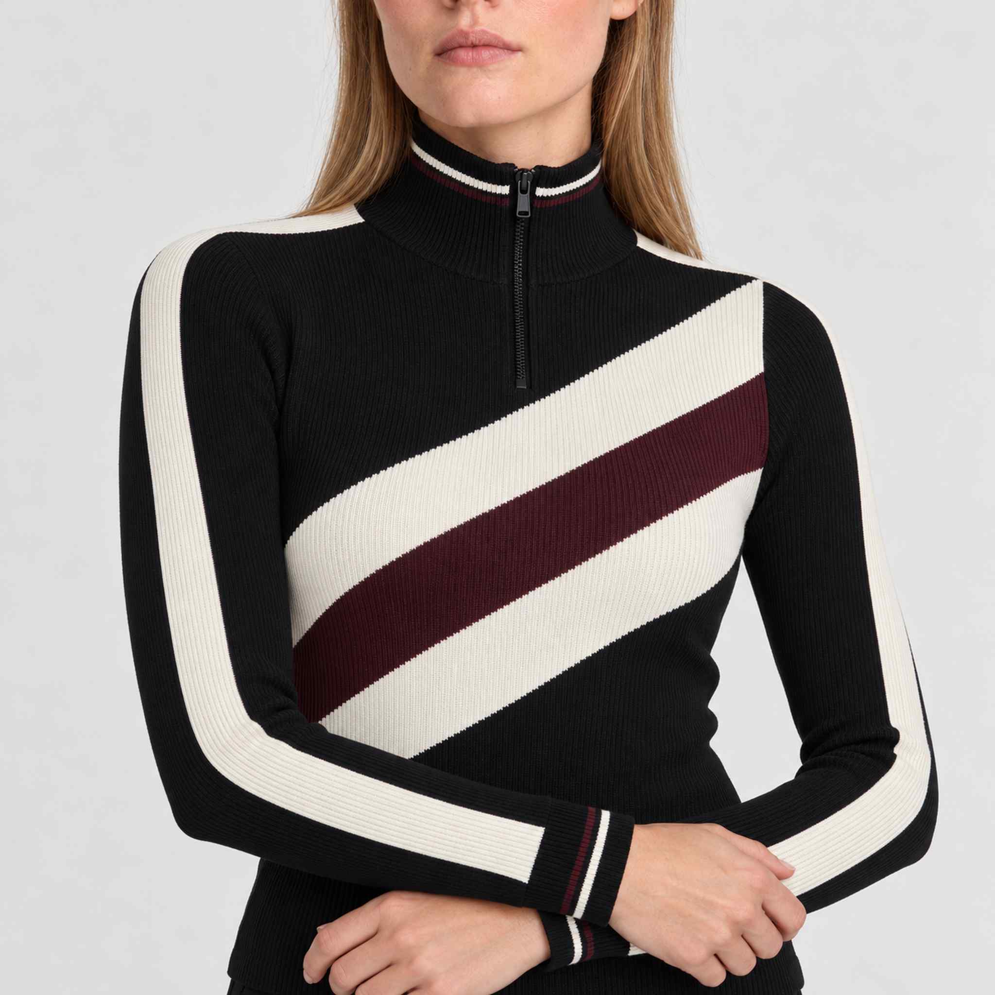 Alp n Rock women's Tanya Rib Sweater in black, close-up showing fabric and design.