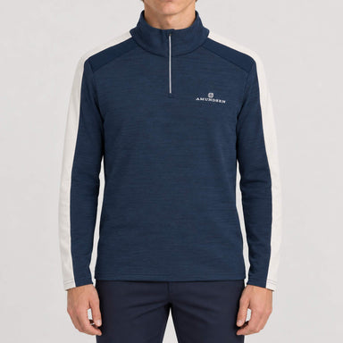 Amundsen 5Mila Half Zip in Navy Stripe, front view on model.