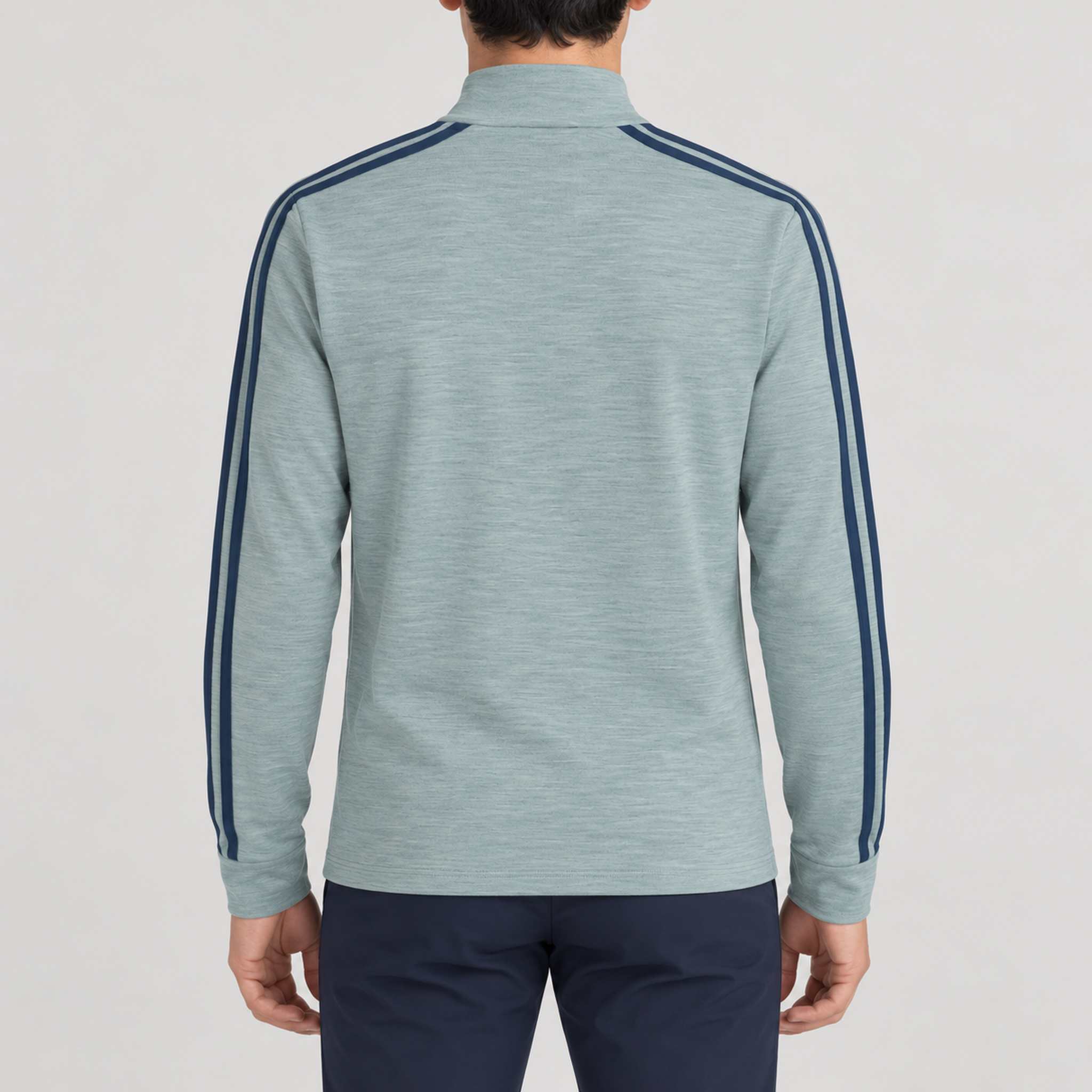 Amundsen 5Mila Half Zip in Stormy Blue Lines, back view on model.