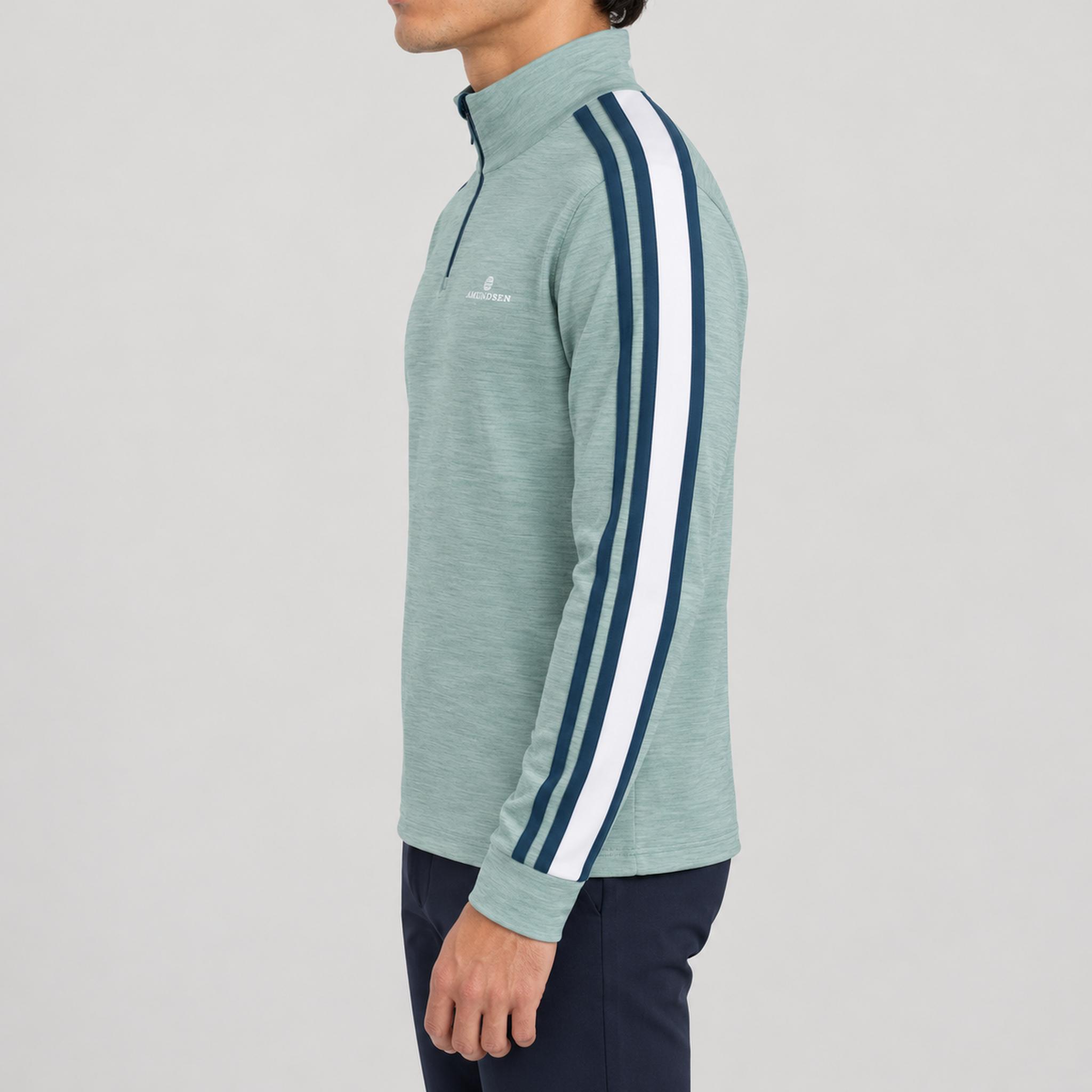 Amundsen 5Mila Half Zip in Stormy Blue Lines, side view on model.