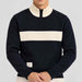 Amundsen 5Mila Half Zip Sweater in Faded Navy, close-up fabric detail on model.