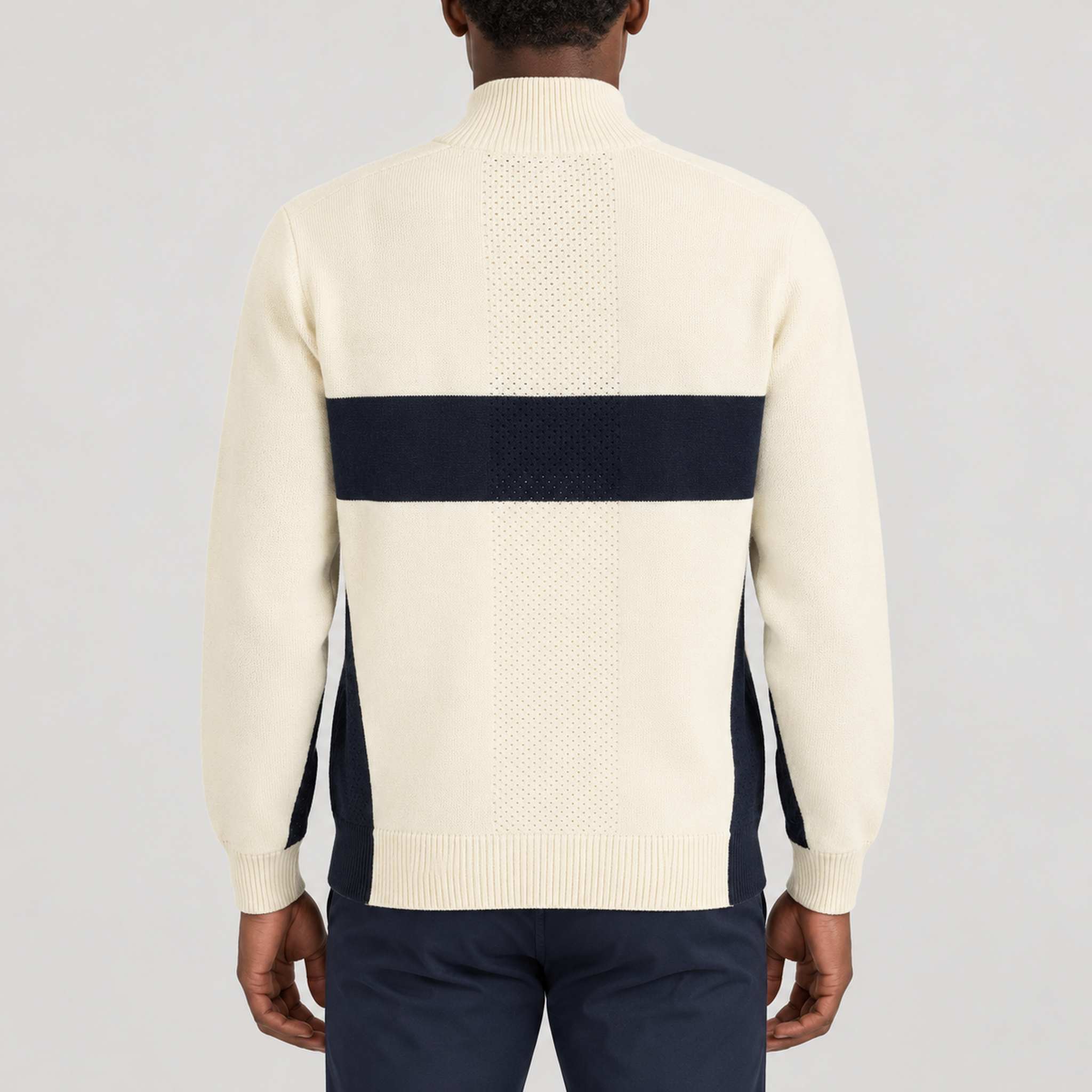 Amundsen 5Mila Half Zip Sweater in Oatmeal, back view on model.
