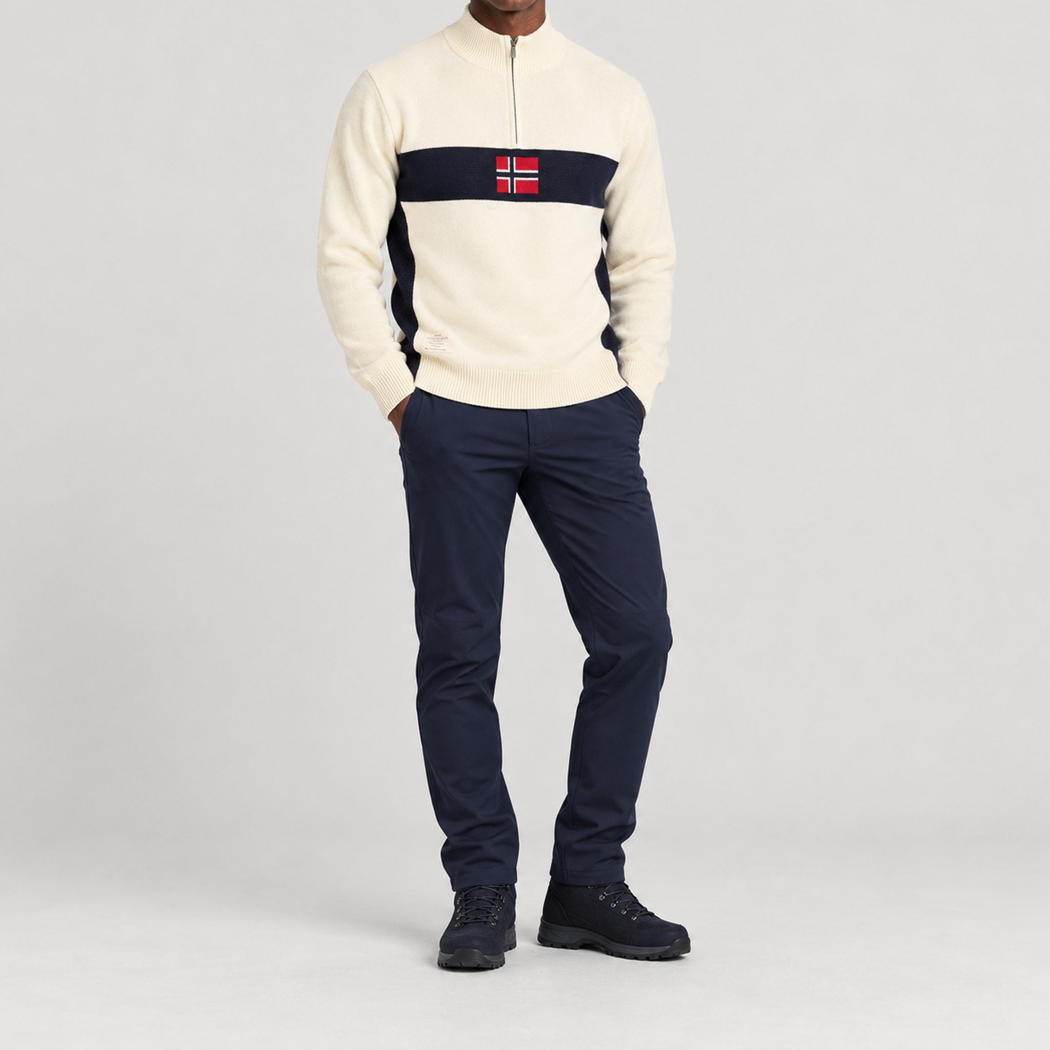 Amundsen 5Mila Half Zip Sweater in Oatmeal, full outfit view on model.