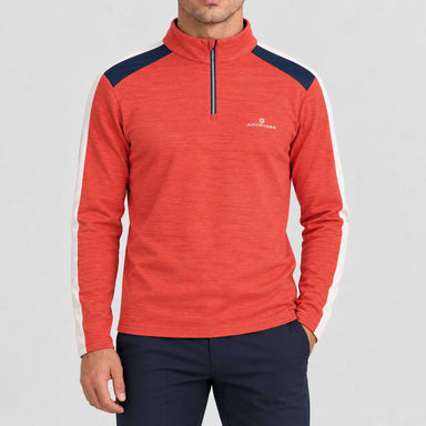 Amundsen 5Mila Half Zip in Terra Red Stripe, front view on model.