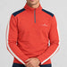 Amundsen 5Mila Half Zip in Terra Red Stripe, close-up fabric detail on model.
