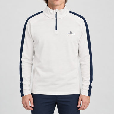 Amundsen 5Mila Half Zip in White Stripe, front view on model.