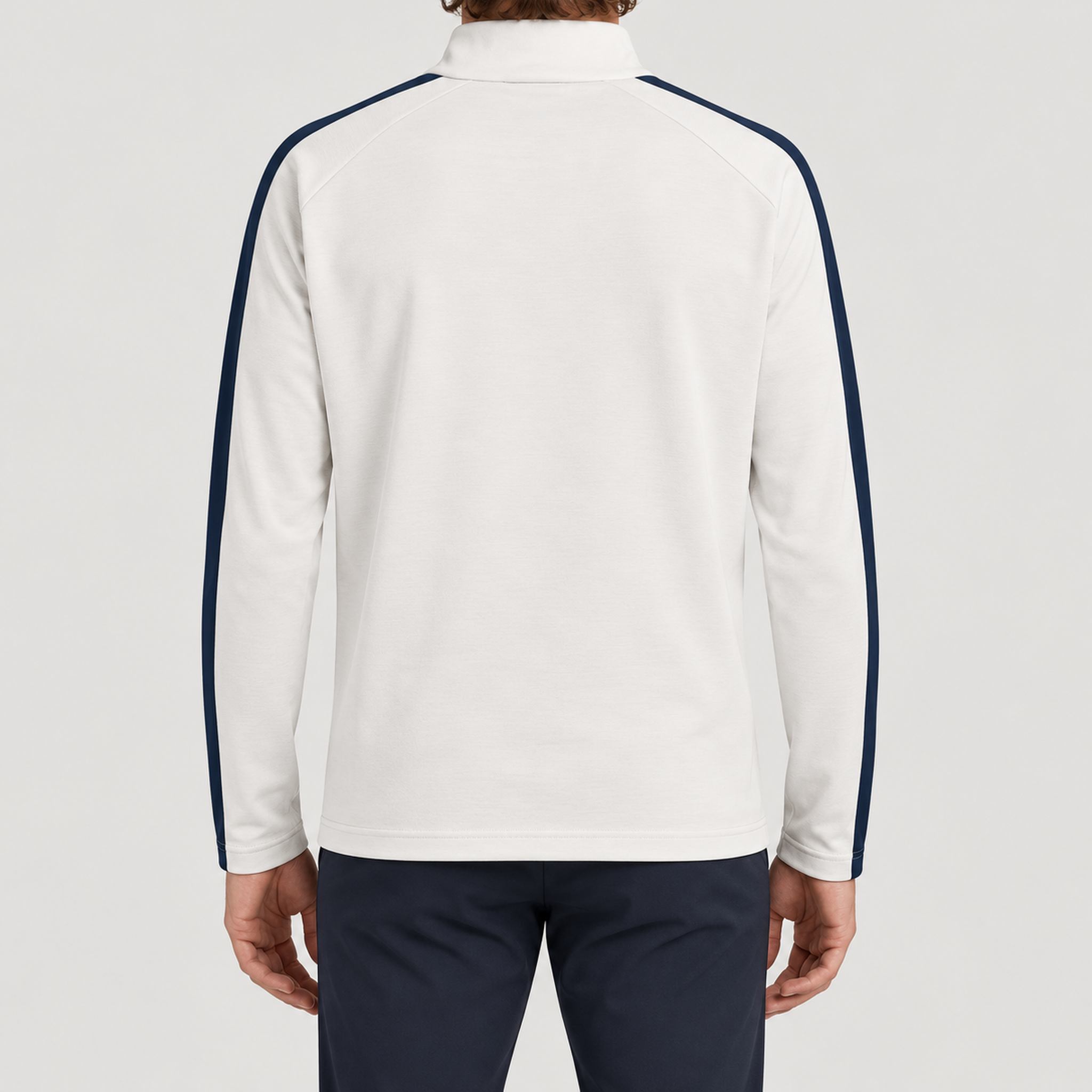 Amundsen 5Mila Half Zip in White Stripe, back view on model.