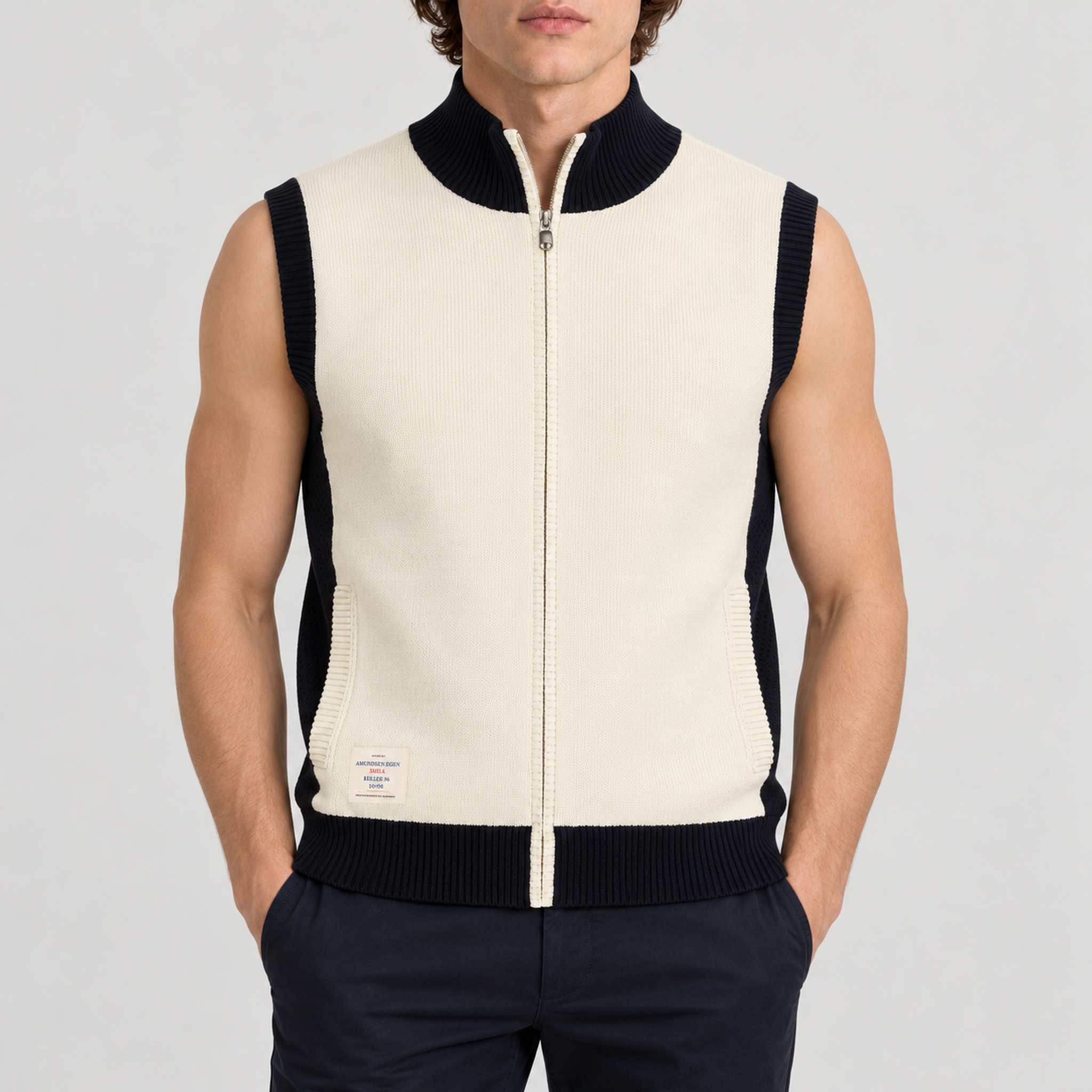 Amundsen 5Mila Knitted Vest in Oatmeal, model front