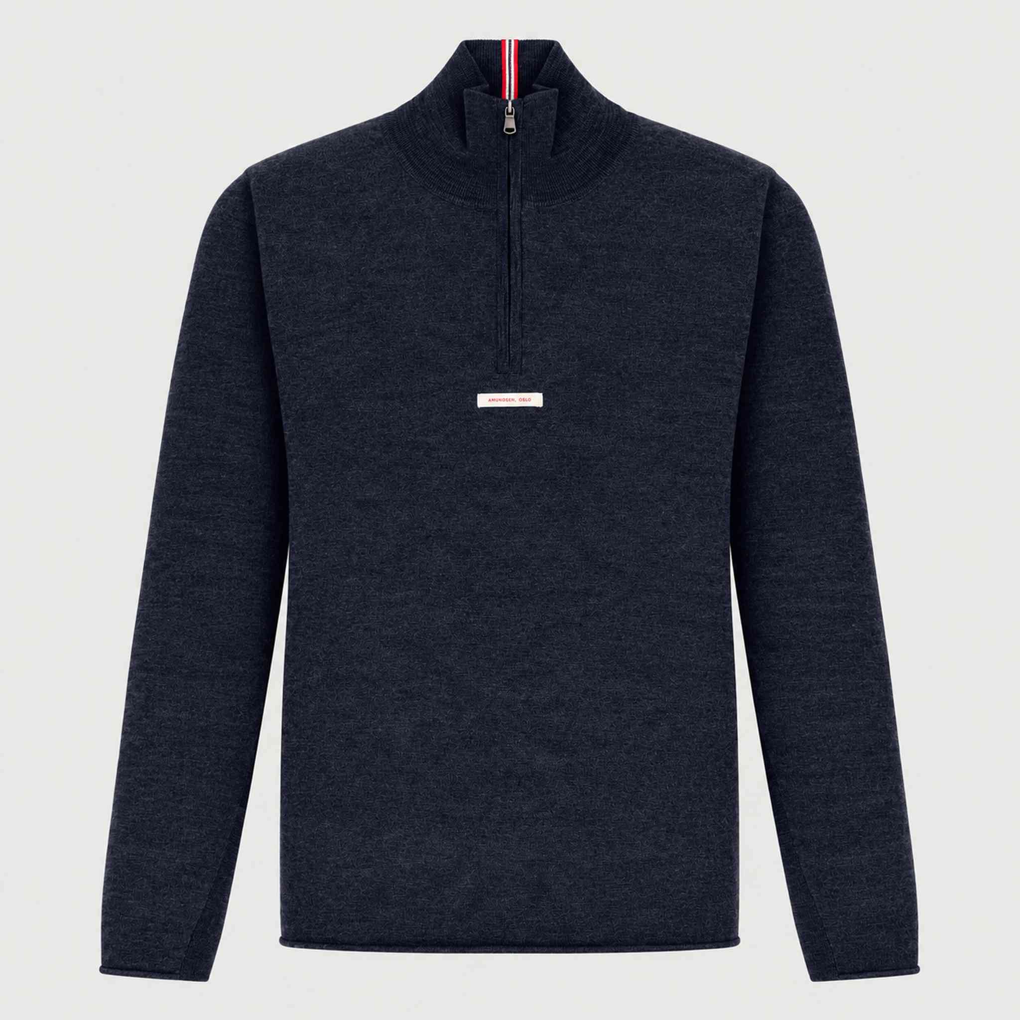 Amundsen Boiled Half Zip in Faded Navy, front product view.