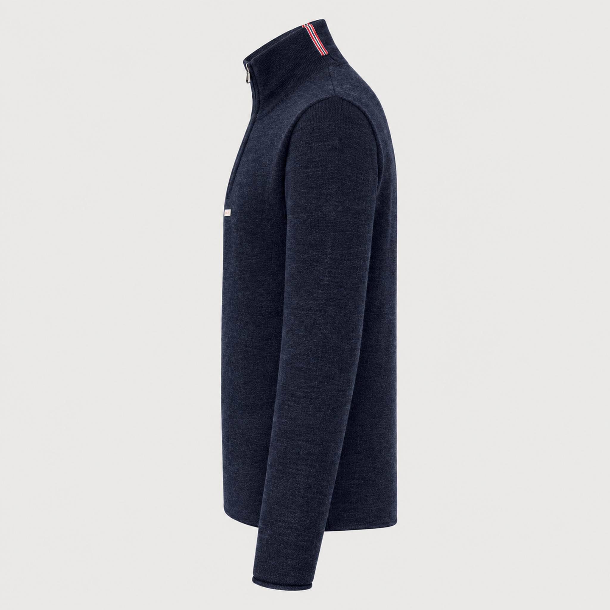 Amundsen Boiled Half Zip in Faded Navy, side product view.