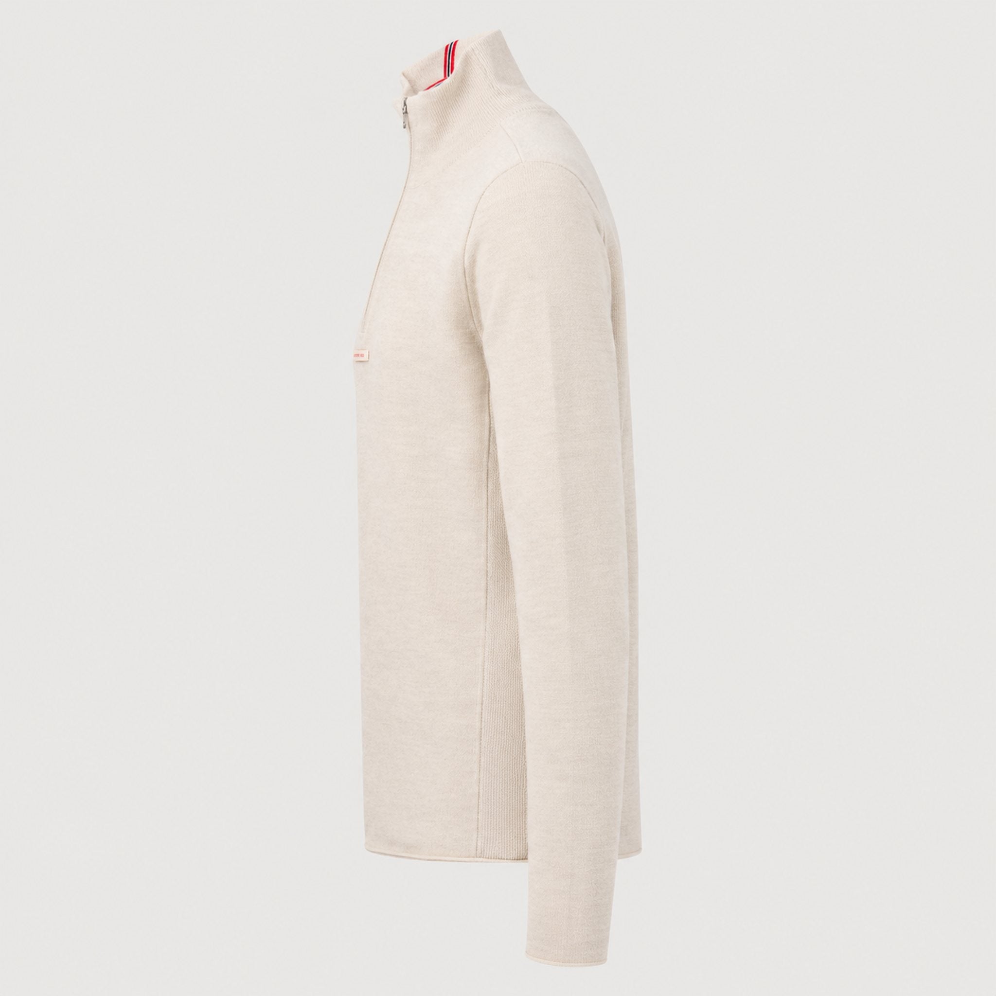 Amundsen Boiled Half Zip in Oatmeal, side product view.
