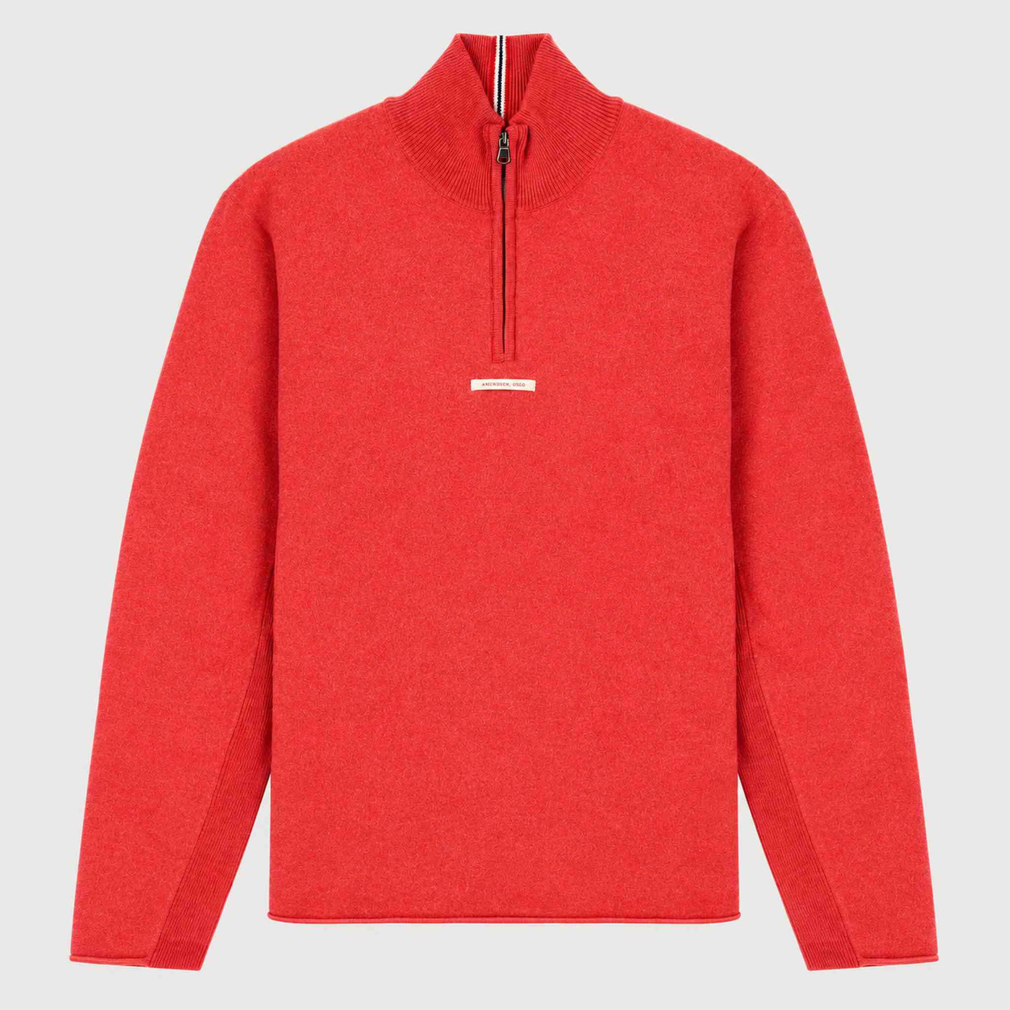 Amundsen Boiled Half Zip in Weathered Red, front product view.