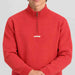 Amundsen Boiled Half Zip in Weathered Red, close-up fabric detail on model.