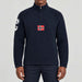 Amundsen Boiled Ski Flag Sweater in Faded Navy, front view on model.